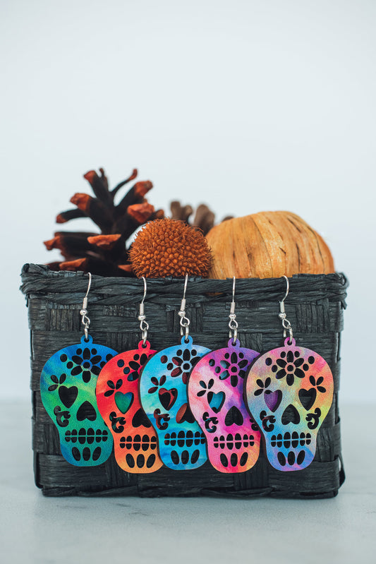 Sugar Skull Wood Dangles